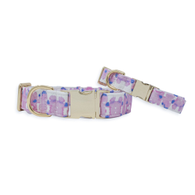 French Lavender Ink Blot Classic Dog Collar (size: l)