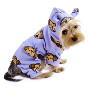 Adorable Silly Monkey Fleece Dog Pajamas/Bodysuit with Hood (Color: Lavender, size: m)