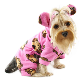 Adorable Silly Monkey Fleece Dog Pajamas/Bodysuit with Hood (Color: pink, size: s)