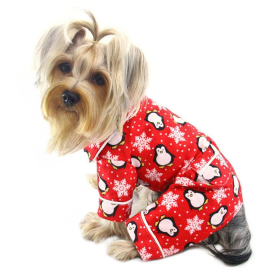 Penguins & Snowflake Flannel PJ with 2 Pockets (Red) (Color: Red, size: l)
