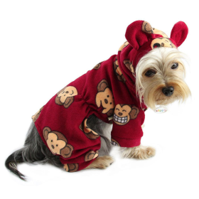 Adorable Silly Monkey Fleece Dog Pajamas/Bodysuit with Hood (Color: Burgundy, size: s)