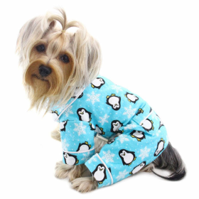 Penguins & Snowflake Flannel PJ with 2 Pockets (Turquoise) (Color: Turquoise, size: s)