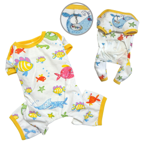 Knit Cotton Pajamas with Ocean Pals (Color: White, size: s)
