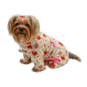 Yummy Strawberry Fleece Turtleneck Pajamas (Color: yellow, size: XL)