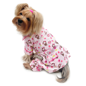 Girly Monkey Flannel Pajamas with 2 Pockets (Color: pink, size: l)