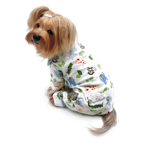 Zoo Animals Flannel Pajamas with 2 Pockets (Color: White, size: l)