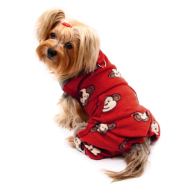 Silly Monkey Front Sleeveless Fleec Pajamas (Color: Burgundy, size: s)