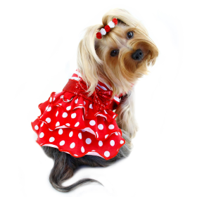 Sparkling Bow Ruffle Layered Dress (Color: Red/White, size: s)