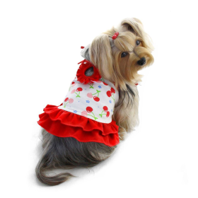 Soft Knit Cotton Cherries Dress w/Shoulder Ties (Color: Red/White, size: l)