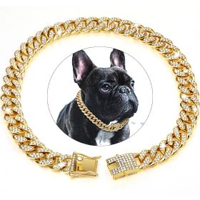 Dog Chain Crystal Artificial Diamondoid Dog Collar Walking Metal Chain Collar With Secure Buckle (Color: Silver Gray, size: m)