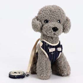 Dog Breathable Mesh Harness with Leash Pet Walking Harness with Cute Bows Adjustable Training Vest (Color: Blue, size: l)