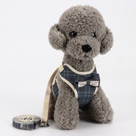 Dog Breathable Mesh Harness with Leash Pet Walking Harness with Cute Bows Adjustable Training Vest (Color: Checkered Blue, size: s)
