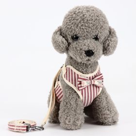 Dog Breathable Mesh Harness with Leash Pet Walking Harness with Cute Bows Adjustable Training Vest (Color: Stripes Red, size: s)