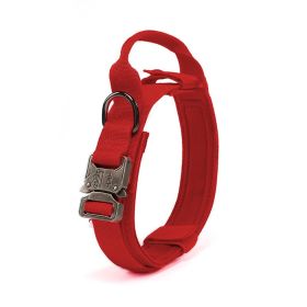 Tactical Dog Collar Military Dog Collar Adjustable Nylon Dog Collar Heavy Duty Metal Buckle with Handle for Dog Training (Color: Red, size: m)