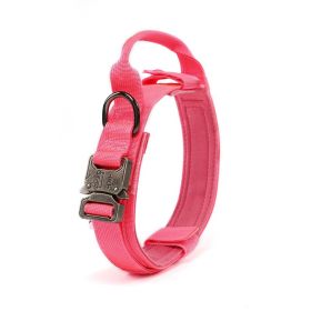 Tactical Dog Collar Military Dog Collar Adjustable Nylon Dog Collar Heavy Duty Metal Buckle with Handle for Dog Training (Color: pink, size: m)